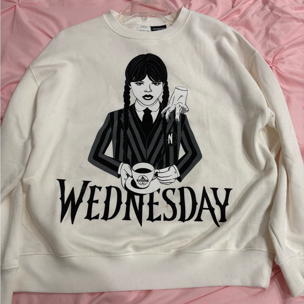 Zara Wednesday Graphic Sweatshirt - Black and White